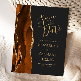 Agate Burnt Orange Gold Dark Save the Date Ankündigungspostkarte