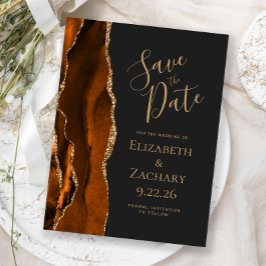 Agate Burnt Orange Gold Dark Save the Date Ankündigungspostkarte