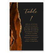 Agate Burnt Orange Gold Moderne Script Dunkle Hoch Tischnummer (Vorderseite)