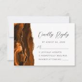 Agate Burnt Orange Gold Moderne Skripthochzeit RSVP Karte (Vorderseite)