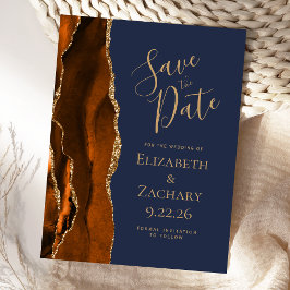 Agate Burnt Orange Gold Navy Blue Save the Date Ankündigungspostkarte