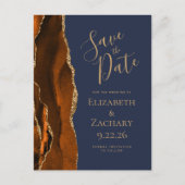 Agate Burnt Orange Gold Navy Blue Save the Date Ankündigungspostkarte (Vorderseite)