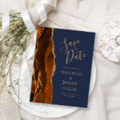 Agate Burnt Orange Gold Navy Blue Save the Date Postkarte