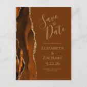Agate Burnt Orange Gold Nutmeg Brown Save the Date Ankündigungspostkarte (Vorderseite)