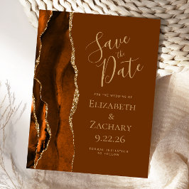 Agate Burnt Orange Gold Nutmeg Brown Save the Date Ankündigungspostkarte