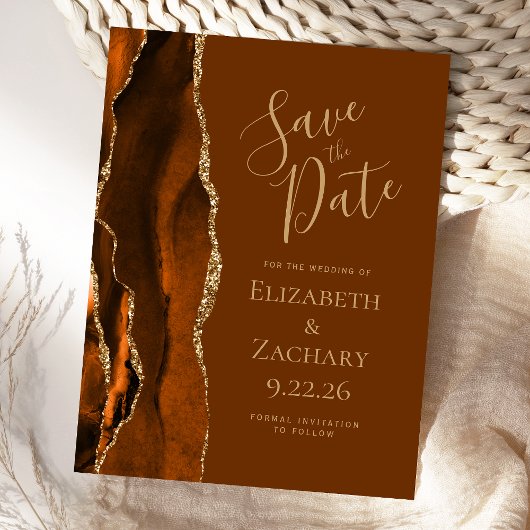 Agate Burnt Orange Gold Nutmeg Brown Save the Date Ankündigungspostkarte