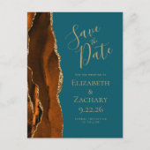 Agate Burnt Orange Gold Save the Date Aquamarin Ankündigungspostkarte (Vorderseite)