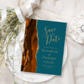 Agate Burnt Orange Gold Save the Date Aquamarin Ankündigungspostkarte