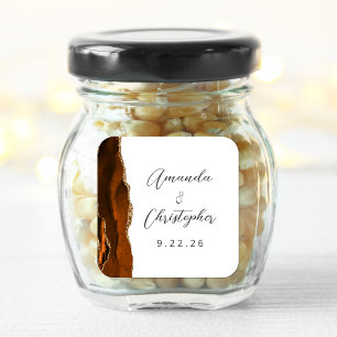 Agate Burnt Orange Gold Schrift Hochzeit Quadratischer Aufkleber