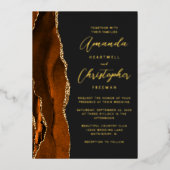 Agate Burnt Orange Gold Script Dark Wedding Folieneinladung (Vorderseite)