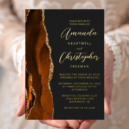 Agate Burnt Orange Gold Script Dark Wedding Folieneinladung