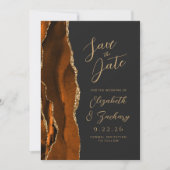 Agate Burnt Orange Gold Script Dark Wedding Gerett Save The Date (Vorderseite)