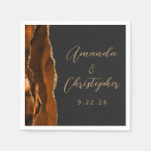 Agate Burnt Orange Gold Script Dark Wedding Serviette (Vorderseite)