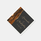 Agate Burnt Orange Gold Script Dark Wedding Serviette (Ecke)