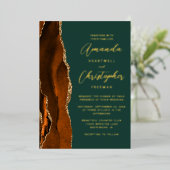 Agate Burnt Orange Gold Script Green Wedding Folieneinladung (Stehend vorne)