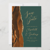 Agate Burnt Orange Gold Script Green Wedding Rett Save The Date (Vorderseite)