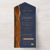 Agate Burnt Orange Gold Script Navy Blue All In One Einladung (Innen Boden)
