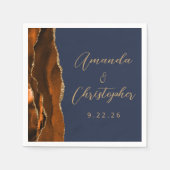 Agate Burnt Orange Gold Script Navy Blue Wedding Serviette (Vorderseite)