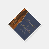 Agate Burnt Orange Gold Script Navy Blue Wedding Serviette (Ecke)