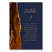 Agate Burnt Orange Gold Script Navy Blue Wedding Tischnummer (Vorderseite)