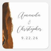 Agate Burnt Orange Gold Script Wedding Quadratischer Aufkleber (Vorderseite)