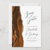 Agate Burnt Orange Gold Script Wedding Rett Save The Date (Vorderseite)