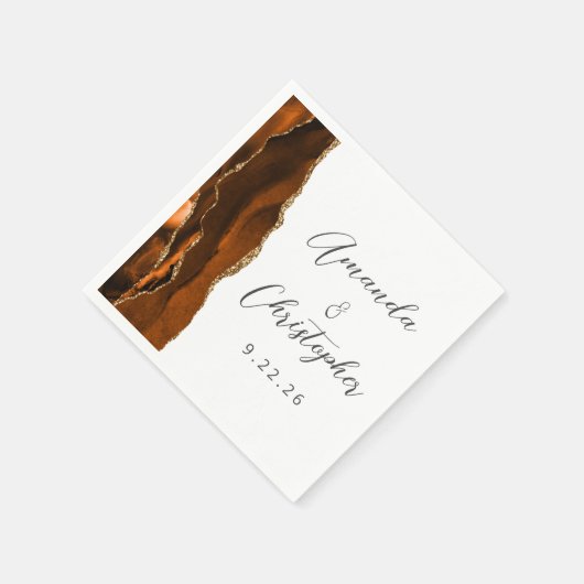 Agate Burnt Orange Gold Script Wedding Serviette (Ecke)