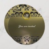 AGATE DAMASK GEM STONE MONOGRAM schwarz Einladung (Vorne/Hinten)