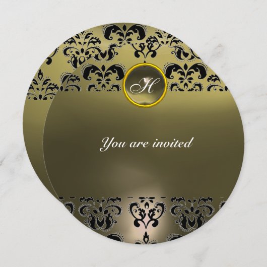 AGATE DAMASK GEM STONE MONOGRAM schwarz Einladung (Vorne/Hinten)