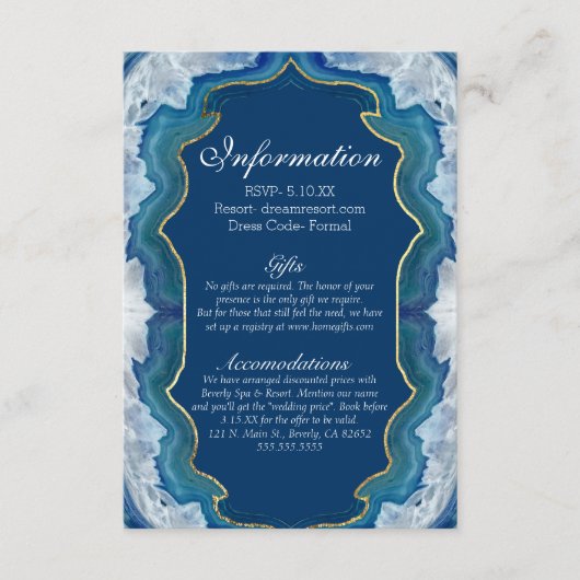 Agate Elegant Hübsch Blue Aquamarin Geode Informat Begleitkarte (Vorderseite)