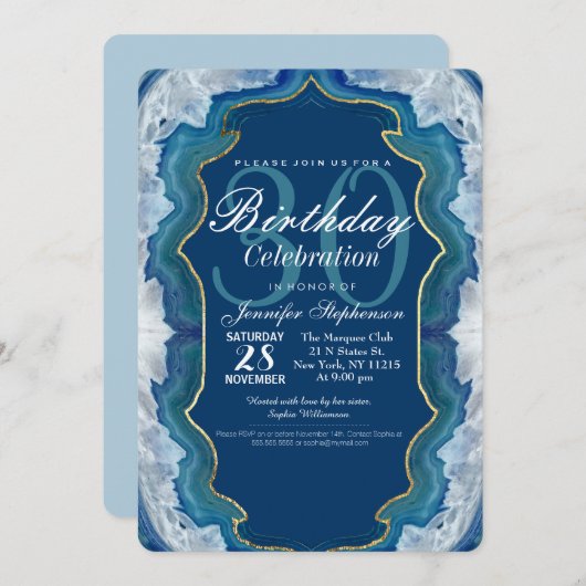 Agate Elegant Hübsch Blue Aquamarin Geode Muster Einladung (Vorne/Hinten)