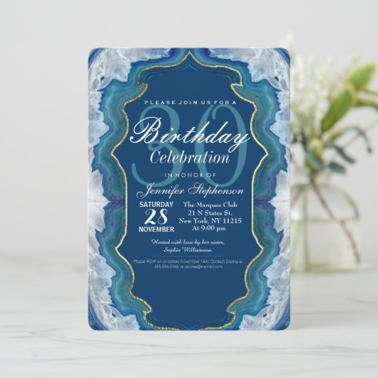 Agate Elegant Hübsch Blue Aquamarin Geode Muster Einladung (Stehend Vorderseite)