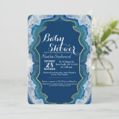 Agate Elegant Hübsch Blue Aquamarin Geode Muster Einladung (Stehend Vorderseite)