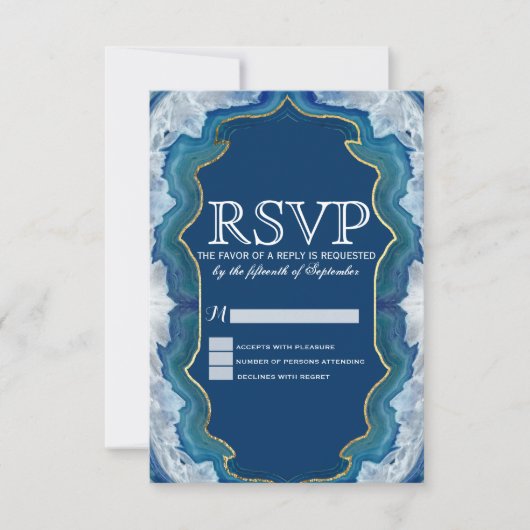 Agate Elegant Hübsch Blue Aquamarin Geode Muster RSVP Karte (Vorderseite)
