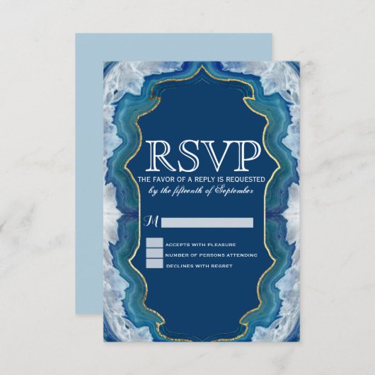Agate Elegant Hübsch Blue Aquamarin Geode Muster RSVP Karte (Vorne/Hinten)