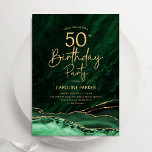 Agate Emerald Green Gold 50. Geburtstag Einladung<br><div class="desc">Smaragdgrün und Gold agate 50. Geburtstagsfeier Einladung. Elegantes modernes Design mit Aquarellfarben-marmorgeode Hintergrund,  Imitate Glitzer Gold und Typografie Skript-Schriftart. Die trendige Einladungskarte eignet sich perfekt für eine stilvolle Damenfeier. Gedruckte Zazzle Einladungen oder Sofortdownload digitalen druckbaren Vorlage.</div>