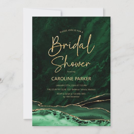 Agate Emerald Green Gold Brautparty Einladung (Vorderseite)
