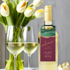 Agate Emerald Green Gold Burgundy Wedding Willkomm Flaschenanhänger