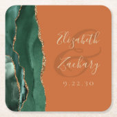 Agate Emerald Green Gold Burnt Orange Wedding Rechteckiger Pappuntersetzer (Vorderseite)