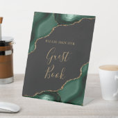 Agate Emerald Green Gold Dark Wedding Guest Book Sockelschild (In SItu)