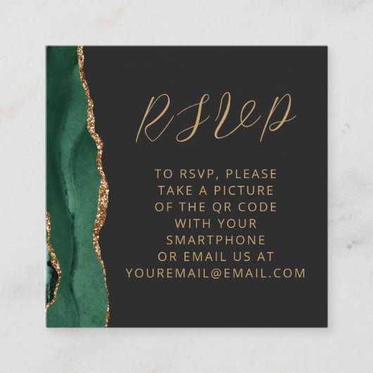 Agate Emerald Green Gold Dark Wedding QR Code UAWG Begleitkarte (Vorderseite)