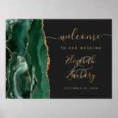 Agate Emerald Green Gold Dark Wedding Willkommen Poster (Vorne)