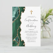 Agate Emerald Green Gold Glitzer Bestätigung Einladung (Stehend Vorderseite)