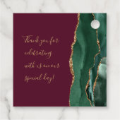 Agate Emerald Green Gold Script Burgundy Wedding Geschenkanhänger (Rückseite)