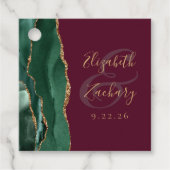Agate Emerald Green Gold Script Burgundy Wedding Geschenkanhänger (Vorderseite)