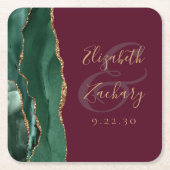 Agate Emerald Green Gold Script Burgundy Wedding Rechteckiger Pappuntersetzer (Vorderseite)