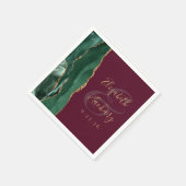 Agate Emerald Green Gold Script Burgundy Wedding Serviette (Ecke)