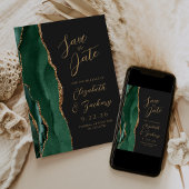 Agate Emerald Green Gold Script Dark Wedding Geret Save The Date