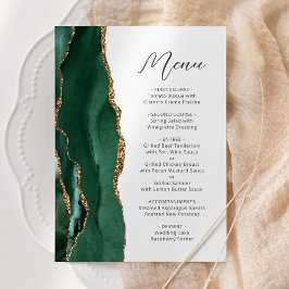 Agate Emerald Green Gold Script Wedding Menükarte