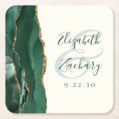 Agate Emerald Green Ivory Gold Script Wedding Rechteckiger Pappuntersetzer (Vorderseite)